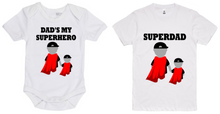 Load image into Gallery viewer, Dad’s My Superhero/Superdad Adult T-Shirt &amp; Baby Onesie Set
