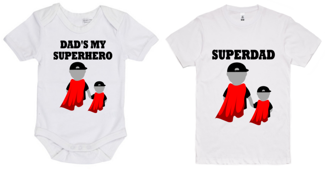 Dad’s My Superhero/Superdad Adult T-Shirt & Baby Onesie Set