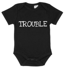 Load image into Gallery viewer, Trouble/Trouble Maker Adult T-Shirt &amp; Baby Onesie Set
